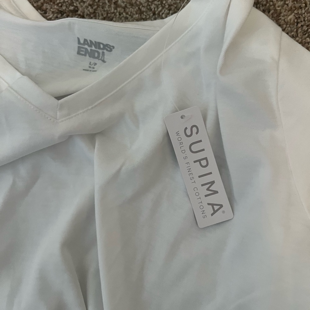 NWT lands end supima Cotton v neck shirt white short sleeve large L/P - Picture 3 of 3